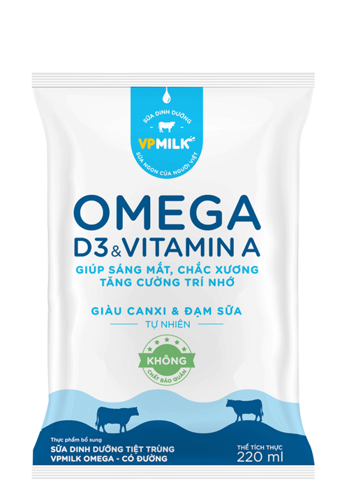 VPMilk Omega - Có đường  220ml (48 bịch/thùng)